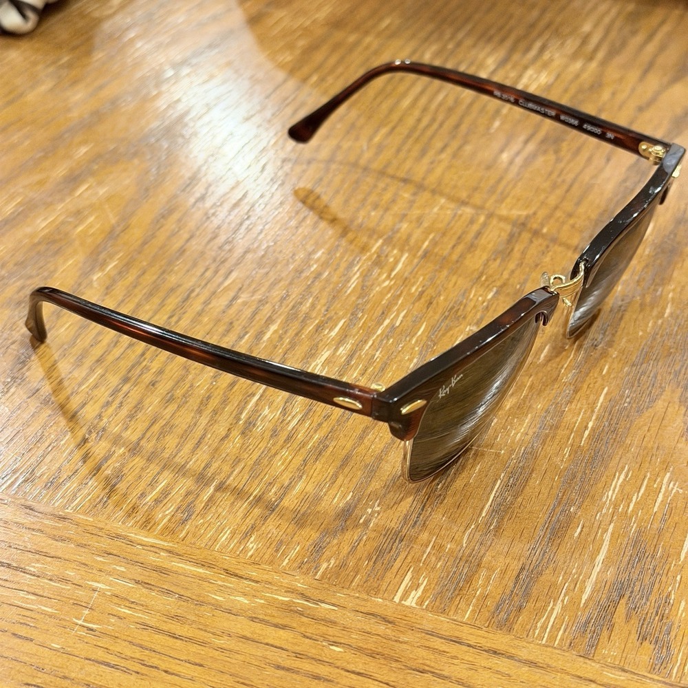 Ray-Ban RB3016 Clubmaster W0366 49mm Tortoise Gold G-15 Green Sunglasses Italy - Picture 12 of 13
